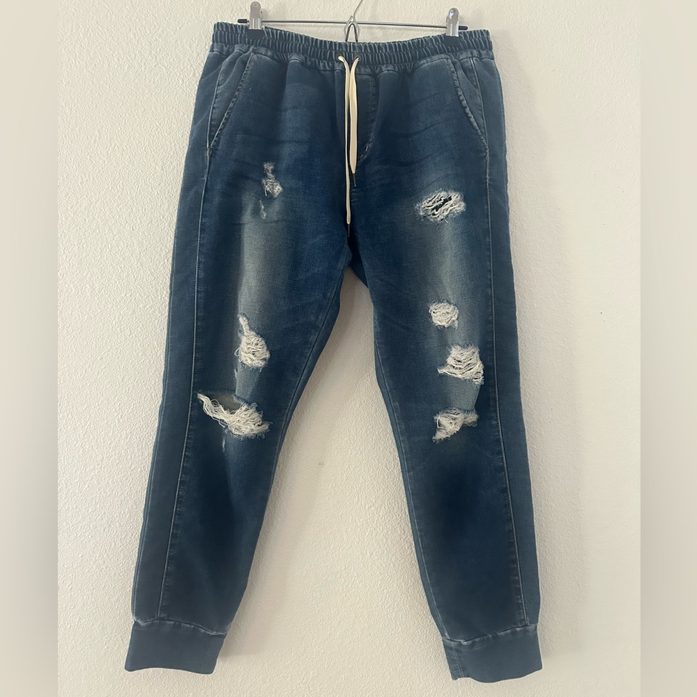 JOES JEANS Distressed soft denim joggers. Size Large.